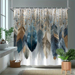 rideau douche boho chic plumes bleu beige opacité tissu polyester robuste lavable machinecoration salle