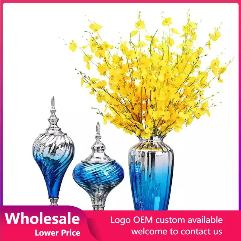 vase verre bleu tourbillon moderne décoration intérieure élégante transparent ornement floral