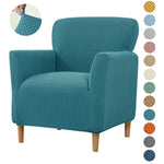 housse fauteuil jacquard carreaux moderne bleu beige gris extensible adhésif