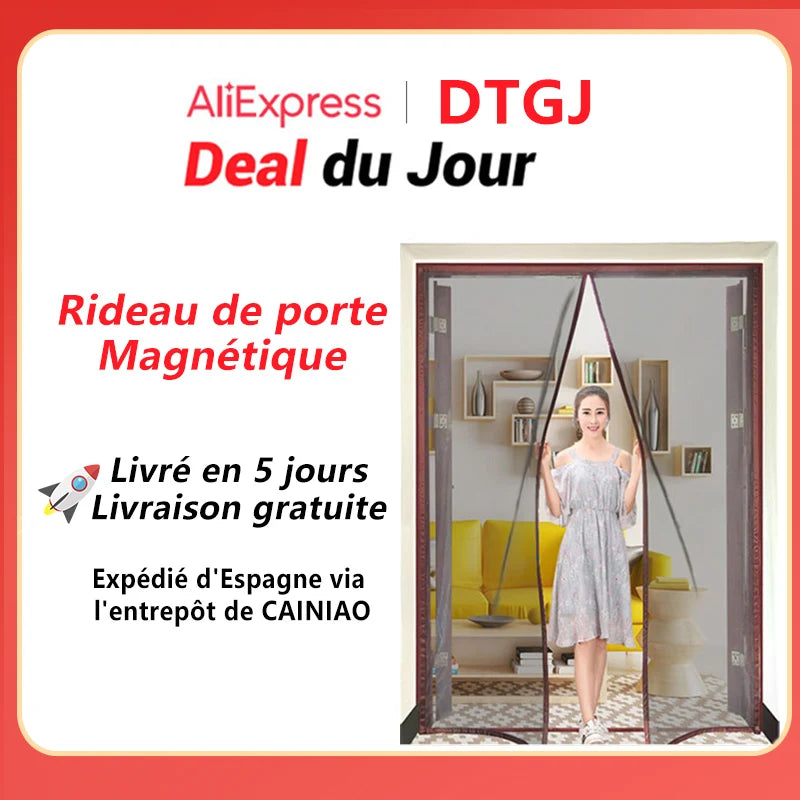 rideau porte magnétique gris marron maille fine doublure velours adhésif velcro moderne facile