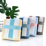 serviettes bain coton rayées bleu clair moderne absorbantes rapide sécher machine washable