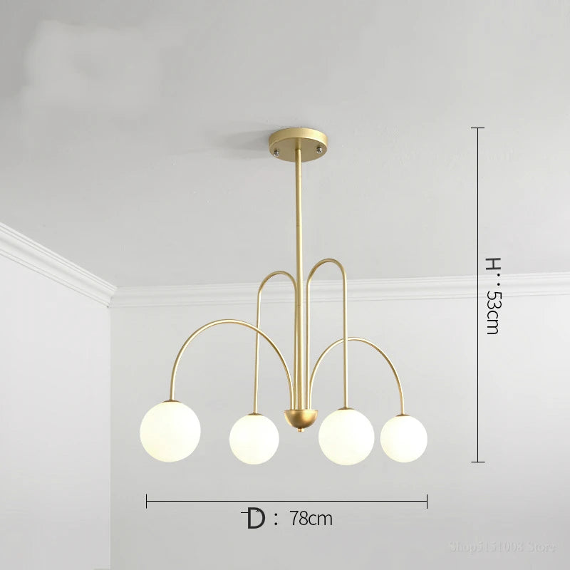lustre moderne rouge noir doré sphères blanches opaques suspension salon chambre