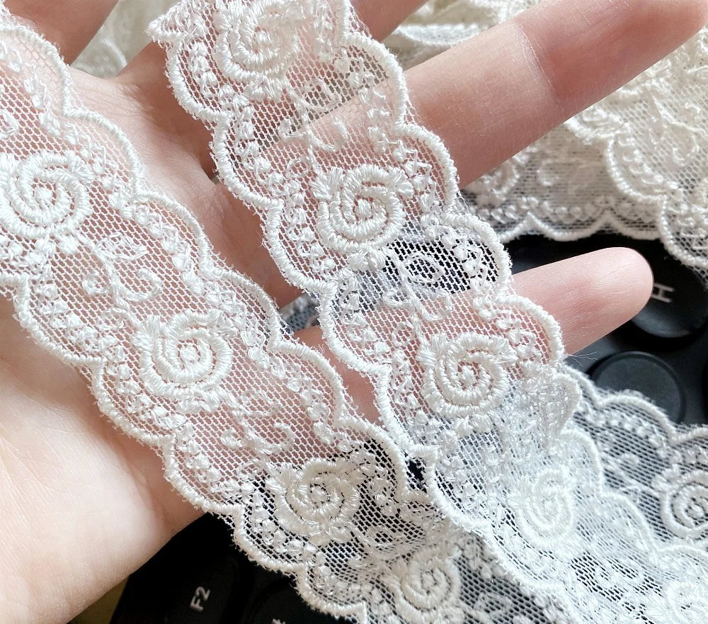 ruban dentelle motif floral blanc classique 2.3cm largeur 10mètres écologique tissu maille