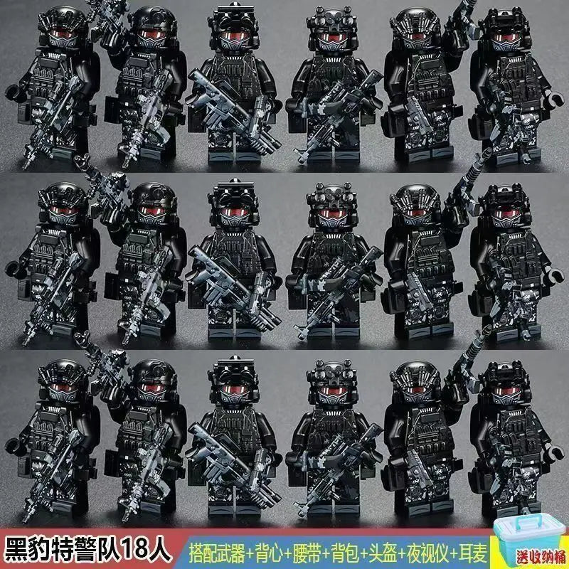 figurines soldats militaires police swat accessoires armes casques uniformes tactiques plastique noir camouflage
