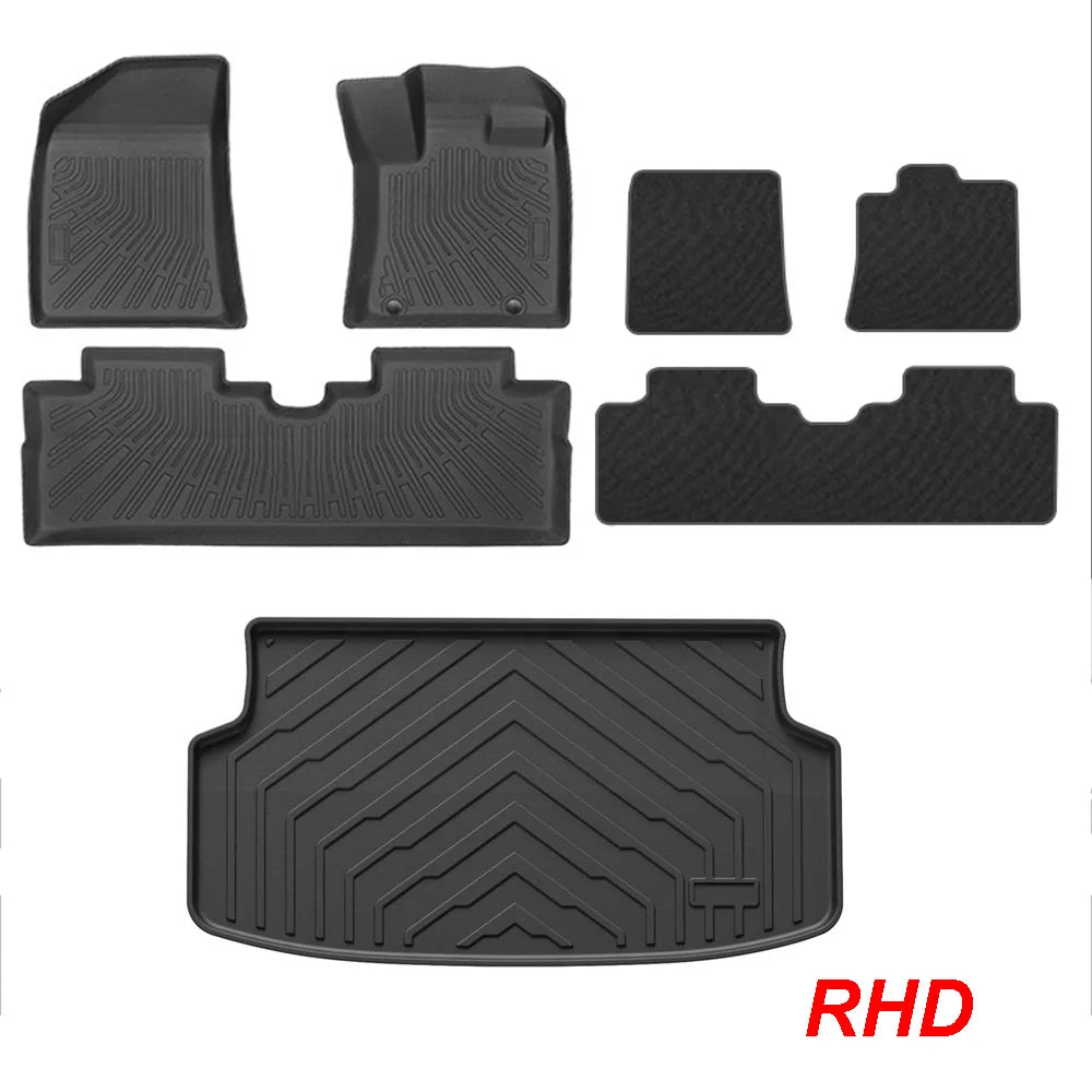 tapis sol voiture noir rayures diagonales surface rugueuse moderne résistant poignées compartiments rangement