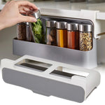 rangement épices adhésif mur blanc gris moderne bouteilles rack