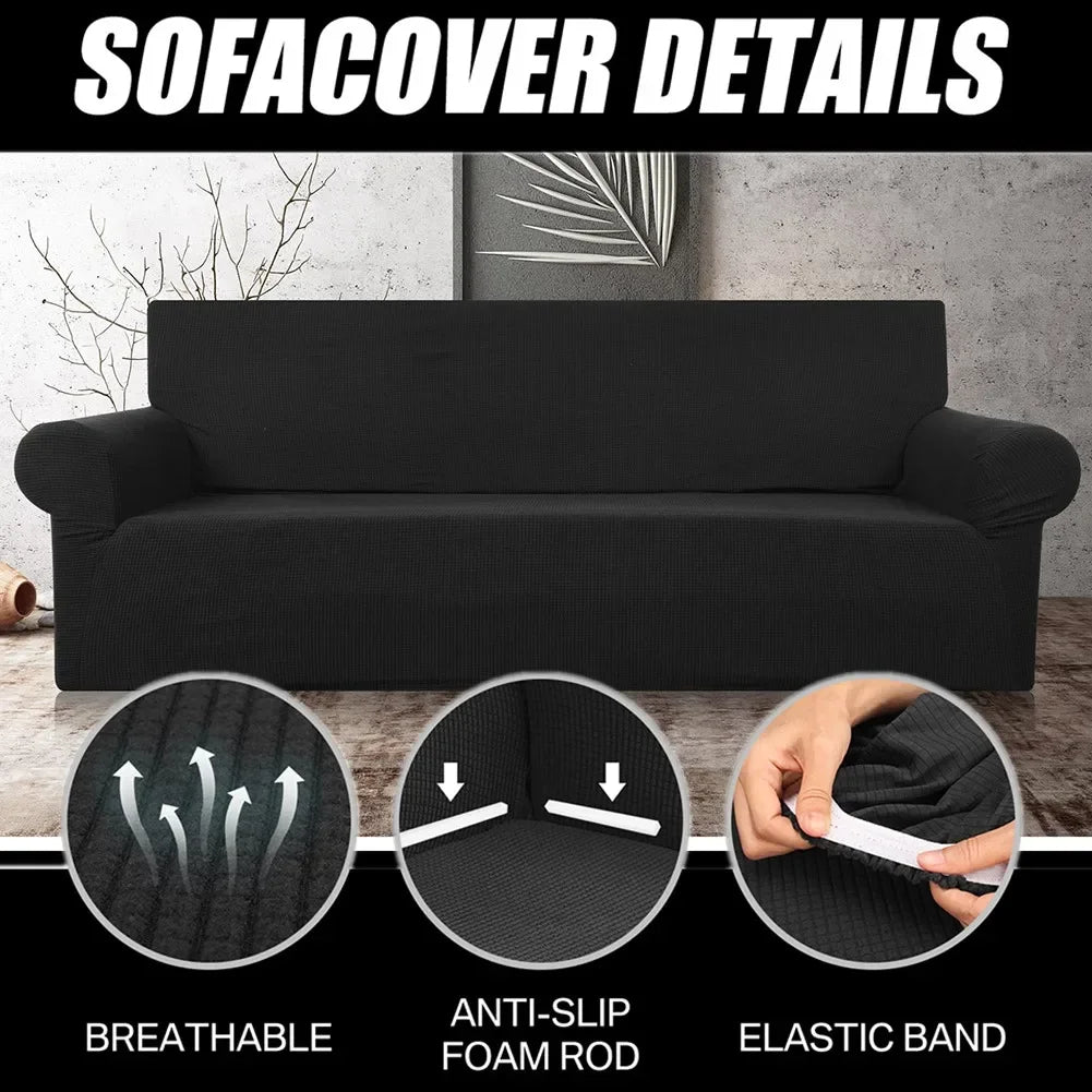 housse canapé extensible jacquard noir moderne élastique coussin salon protection