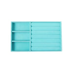 présentoir bijoux boîte turquois velours moderne pendentifs boucles d'oreilles rangement organisation plateau