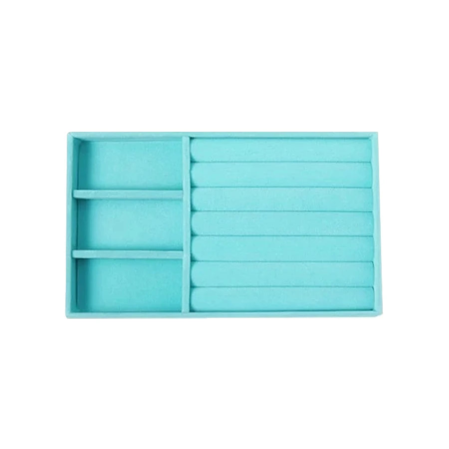 présentoir bijoux boîte turquois velours moderne pendentifs boucles d'oreilles rangement organisation plateau
