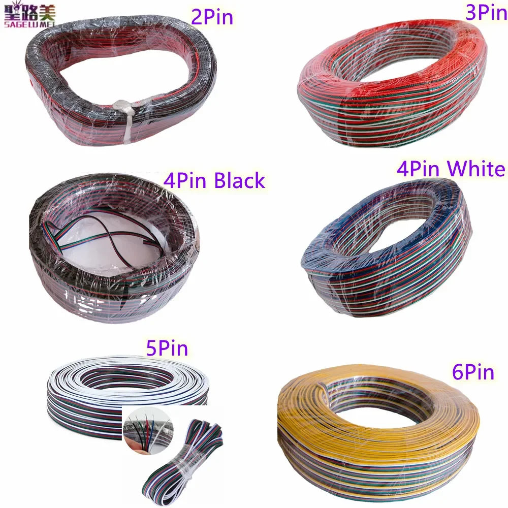 câbles extension led 2pin 3pin 4pin 5pin 6pin 5m 10m rouge noir blanc bleu