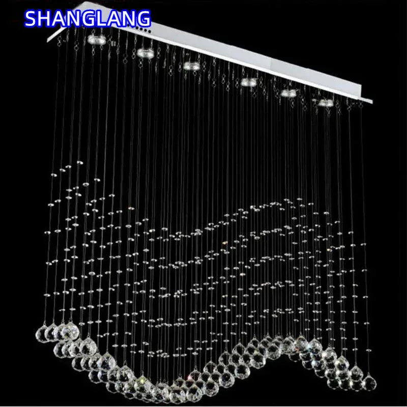 suspension lumineuse moderne cristal transparentes chaînes argentées salle bain élégante 90 260V