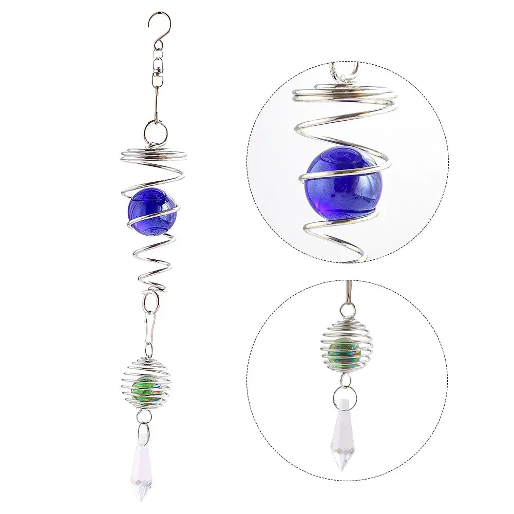 Spirale métallique spirale tail ball décor suspendu cristal verre violet structure argentée wind spinner