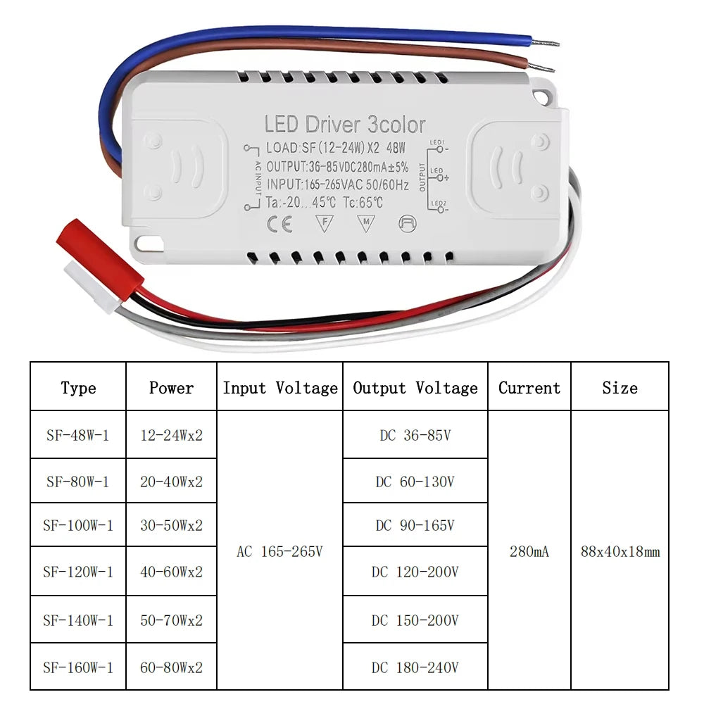 pilote led driver constant current blanc moderne câbles jst 10v 50v ac165v 265v 3w