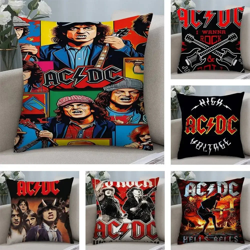 housse coussin rock acdc logo musique coton décorative salon canapé chambre noir rouge