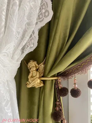 boucle rideau or ange sculpté classique moderne fixe tringle inclusion opacité chambre salon decoration