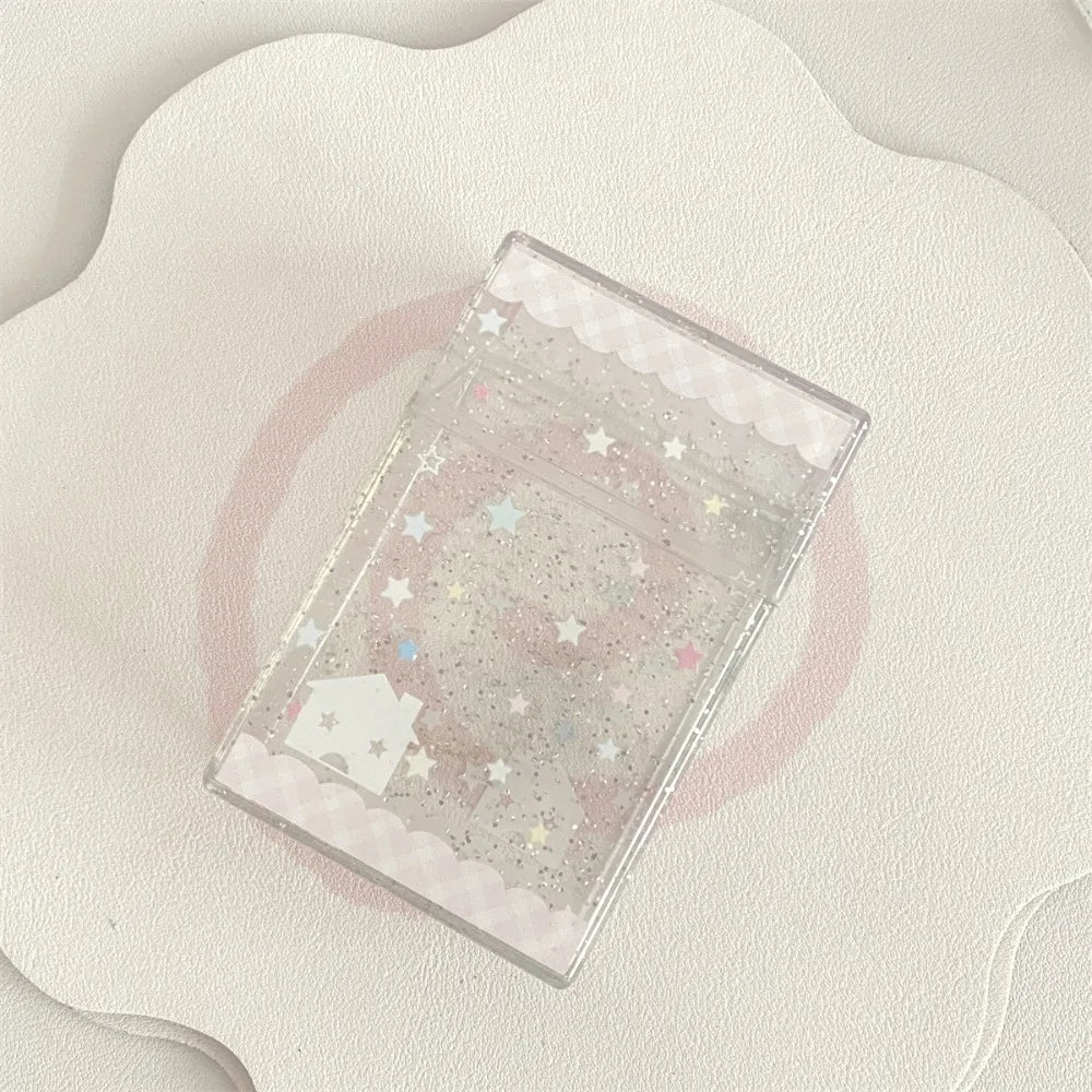 organisateur transparent étoiles scintillantes kawaii boîtes rangement photocards accessoires décoration nuages maison kpop rose
