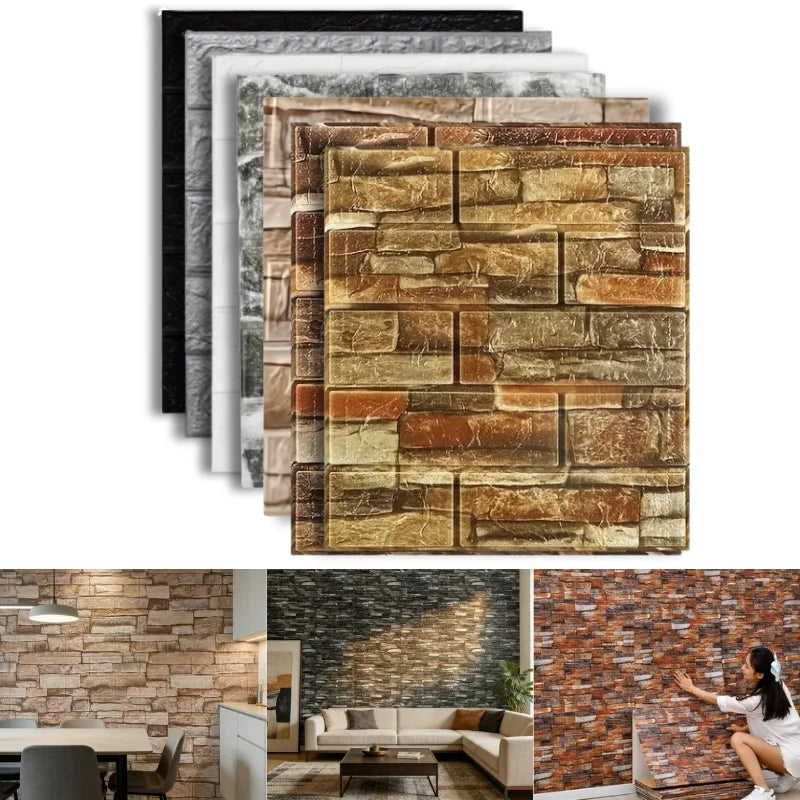 décoration murale moderne panneaux adhésifs résistants intempérie blanc noir marron gris texture brique chambre