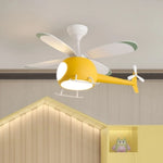 ventilateur lampe intégrée hélicoptère bleu blanc jaune moderne télécommande led enfants chambre salon
