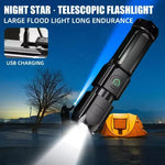 lampe torche télescopique rechargeable usb 10w 350 lumens moderne noire 100mètres étanche