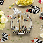 nappe rustique motif poules plumes herbe verte moderne rectangle maison table manger polyester réutilisable