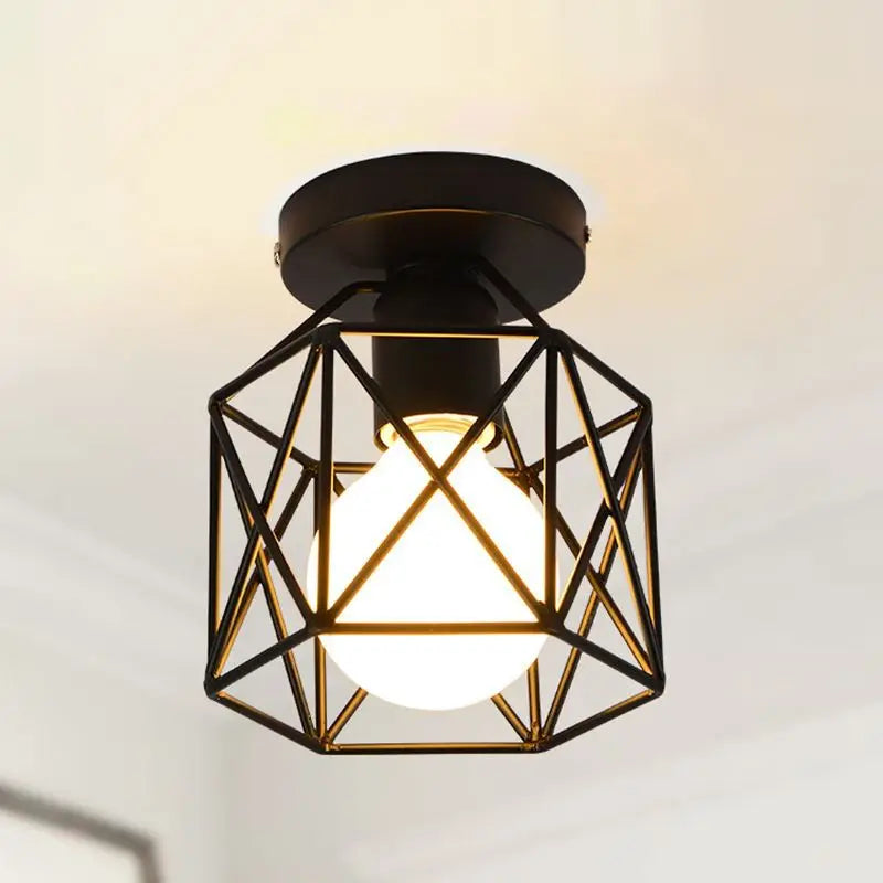 lampe led e27 fer forgé noir moderne structure géométrique métal éclairage quotidien chambre salon