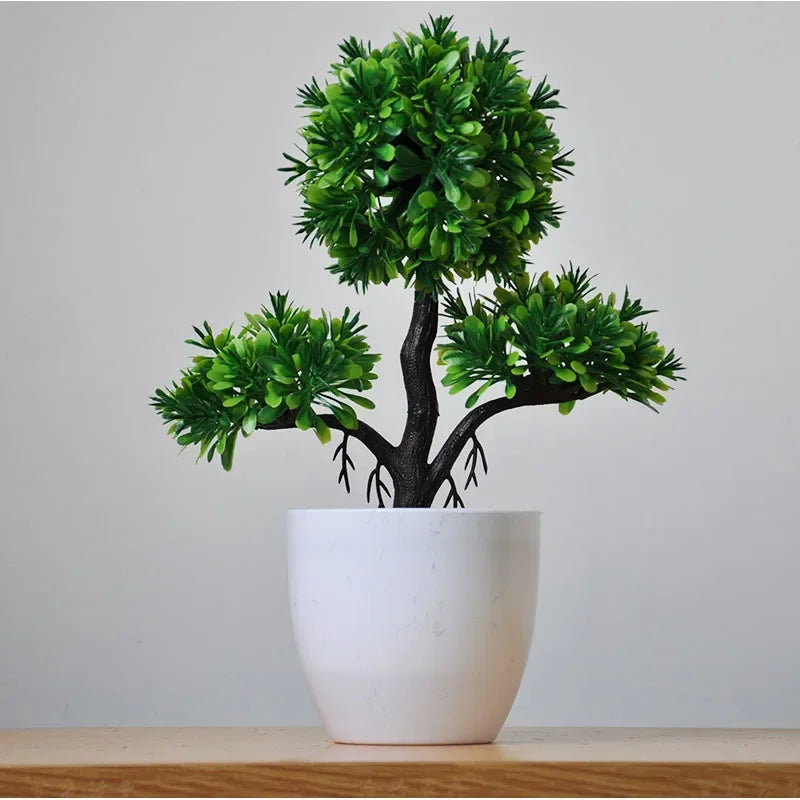 plante artificielle bonsaï miniature pot blanc décoration intérieur jardin maison vert