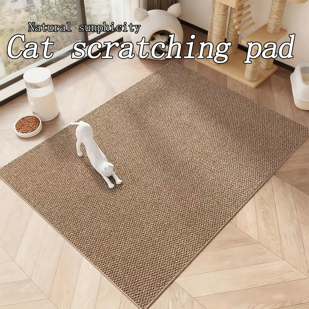 tapis grattage chat tissu texture moderne beige clair polyester lavable protection meubles