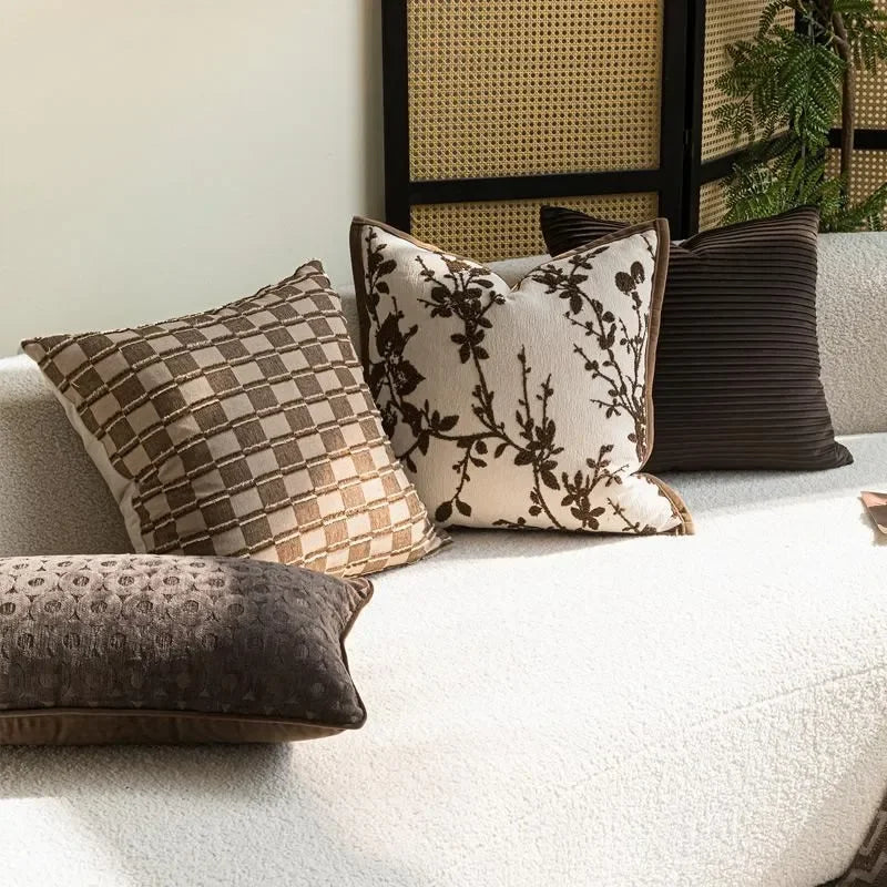 housse coussin décorative élégante marron motif géométrique moderne 100 polyester 45x45cm sofa