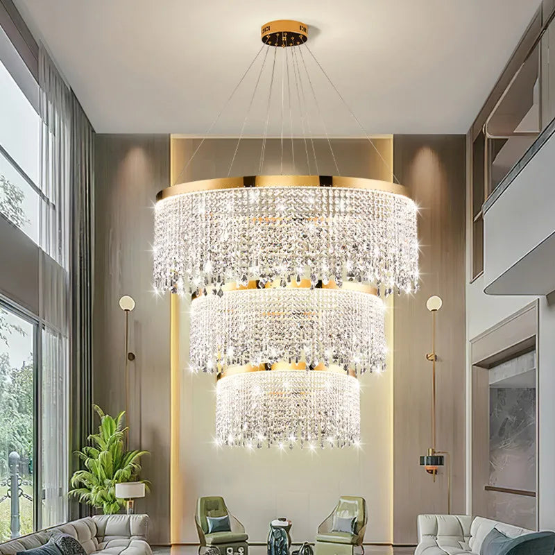 lampe suspendue cristal or moderne élégante chaînes transparentes salon salle manger
