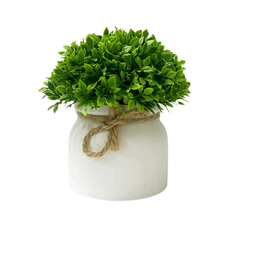 plantes artificielles vertes feuilles fines pot blanc extérieur moderne décoration anniversaire ornement accroché