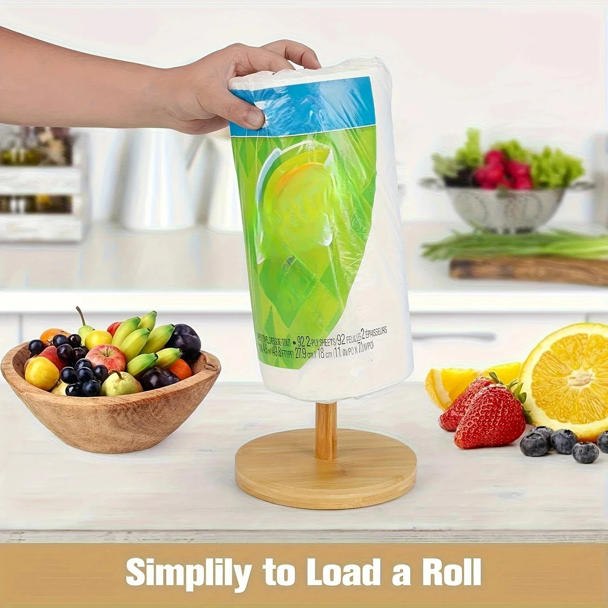 porte rouleau papier toilette bambou support cuisine serviettes ustensiles rangement bois clair planche découper