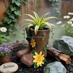 vases formes bottes pluie couleurs marron jaune vert violet rose imitation cuir fleurs rustique
