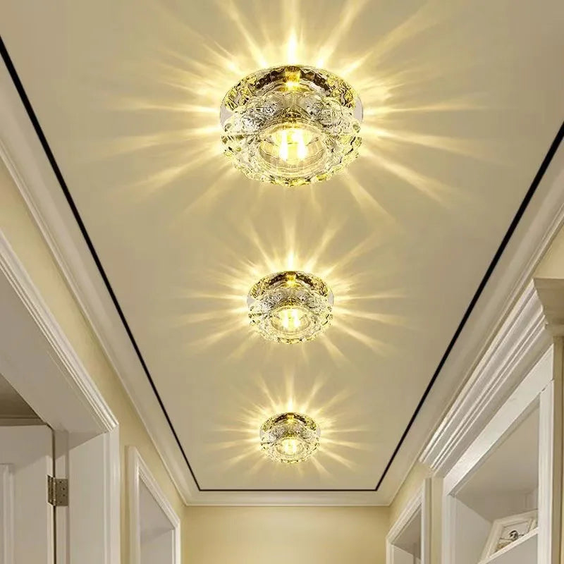 Spot LED moderne transparent doré cristal brillant clips ressort source LED abatjour cristal