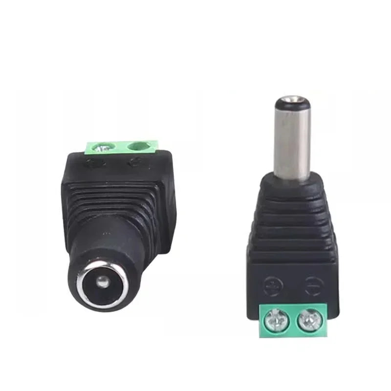 connecteur dc noir vert texturé industriel 5.5mm 2.1mm 2.5mm basse tension fixations visées surveillance