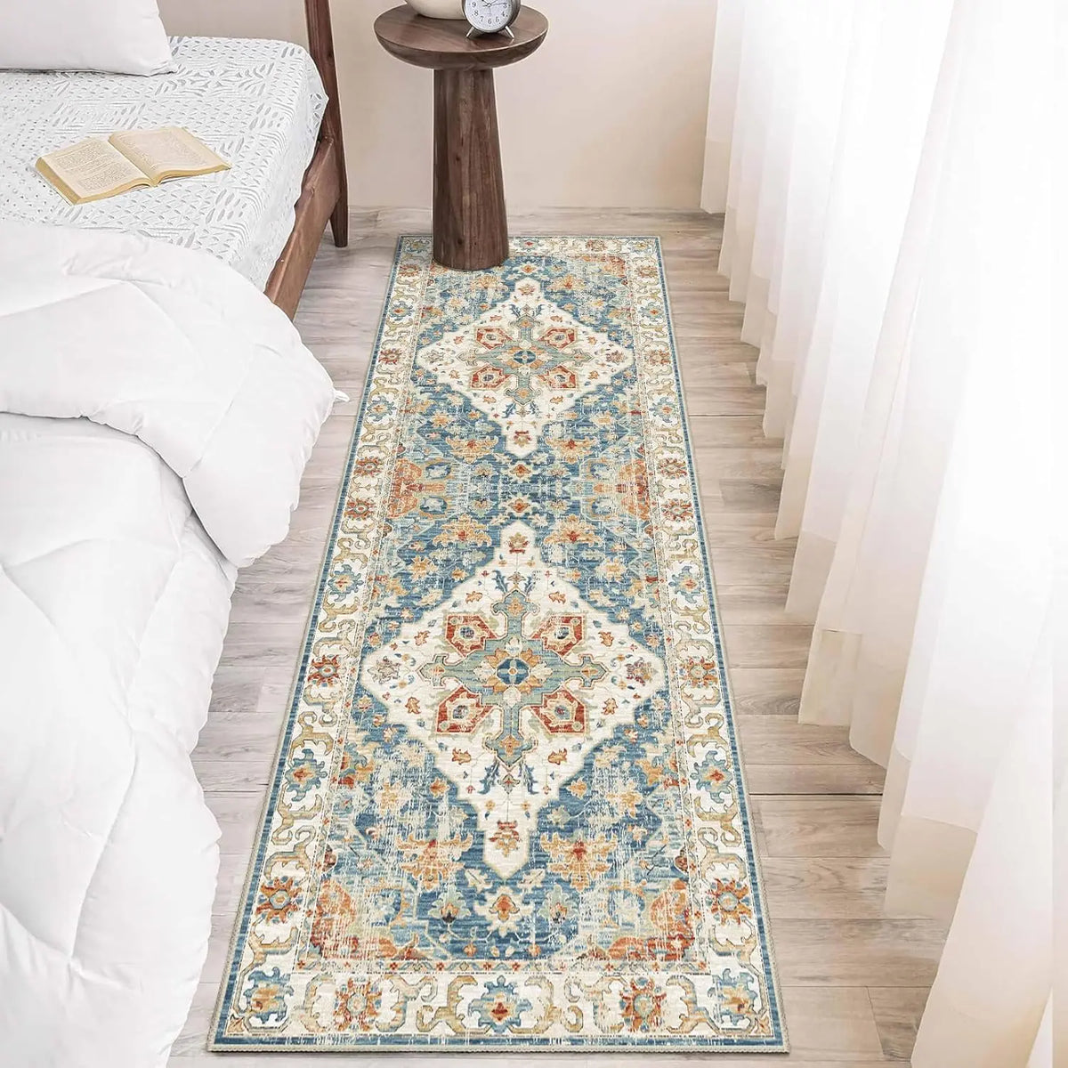 tapis bohème fleuri rectangle salon chambre doux antidérapant lavable polyester classique vintage