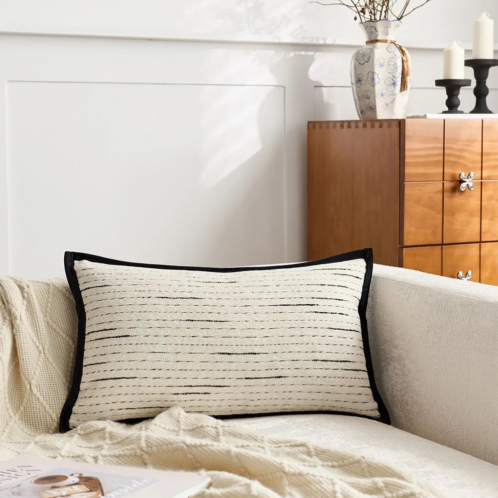 coussins carrés blanc noir rayures moderne housses jacquard polyeste décoration intérieure nordique fixations