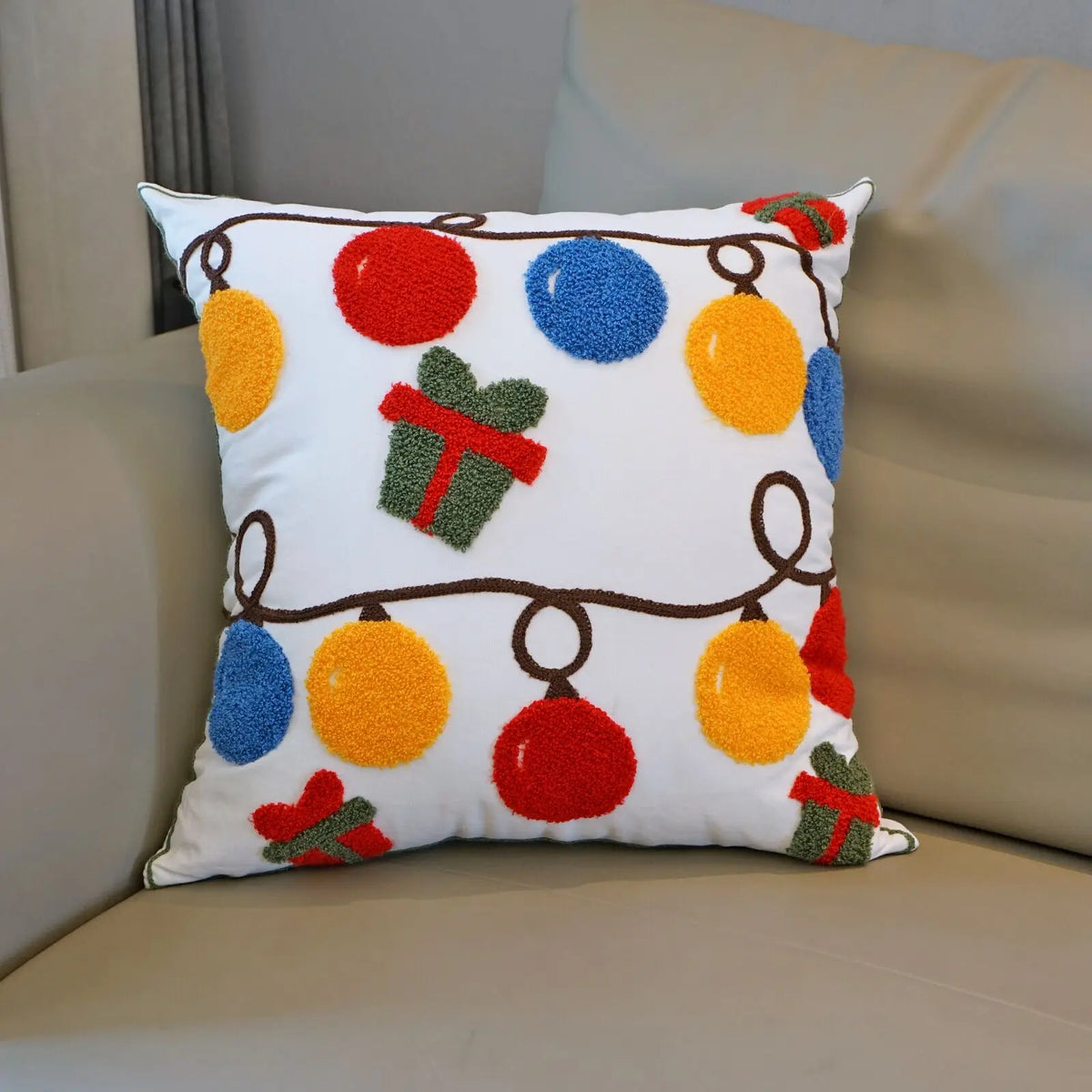 housse coussin noël brodée ho ho ho merry christmas rouge vert polyester coton respectueux