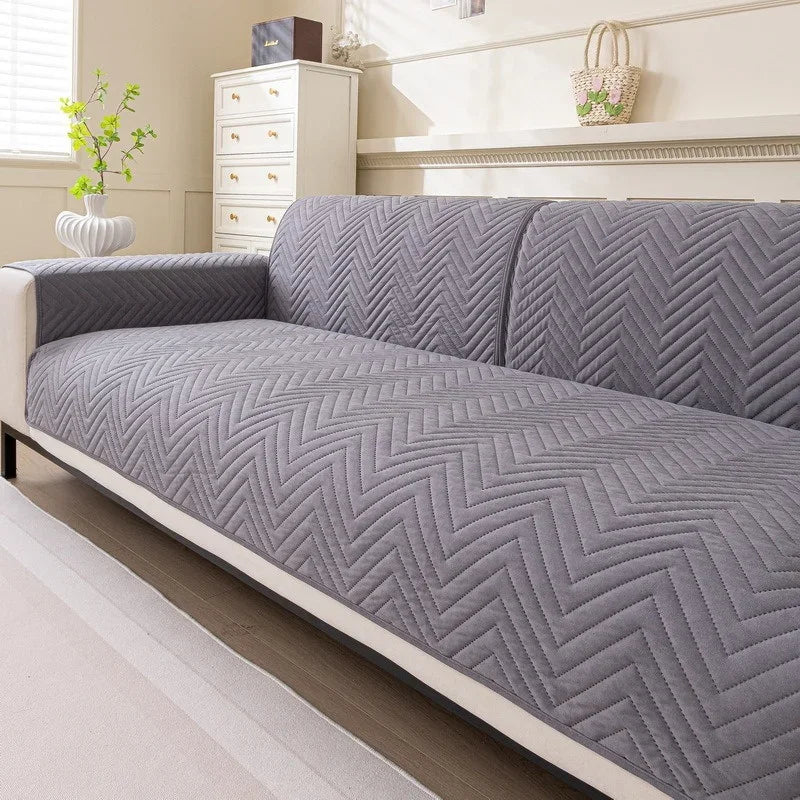 housse canapé extensible imperméable anti griffes animaux salon moderne gris beige rayures