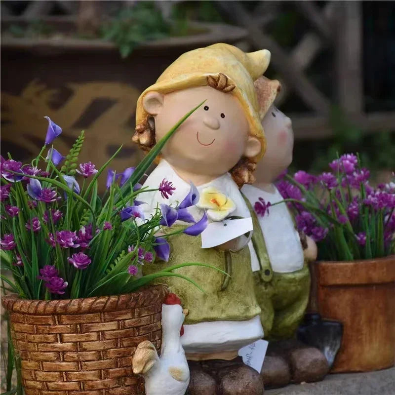 pots fleurs résine rustique panier tressé pots balcon plantes succulentes décoration jardin fleuri figurines