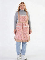 tablier cuisine toile fleurs petite pois gris rose vintage ajustable femmes