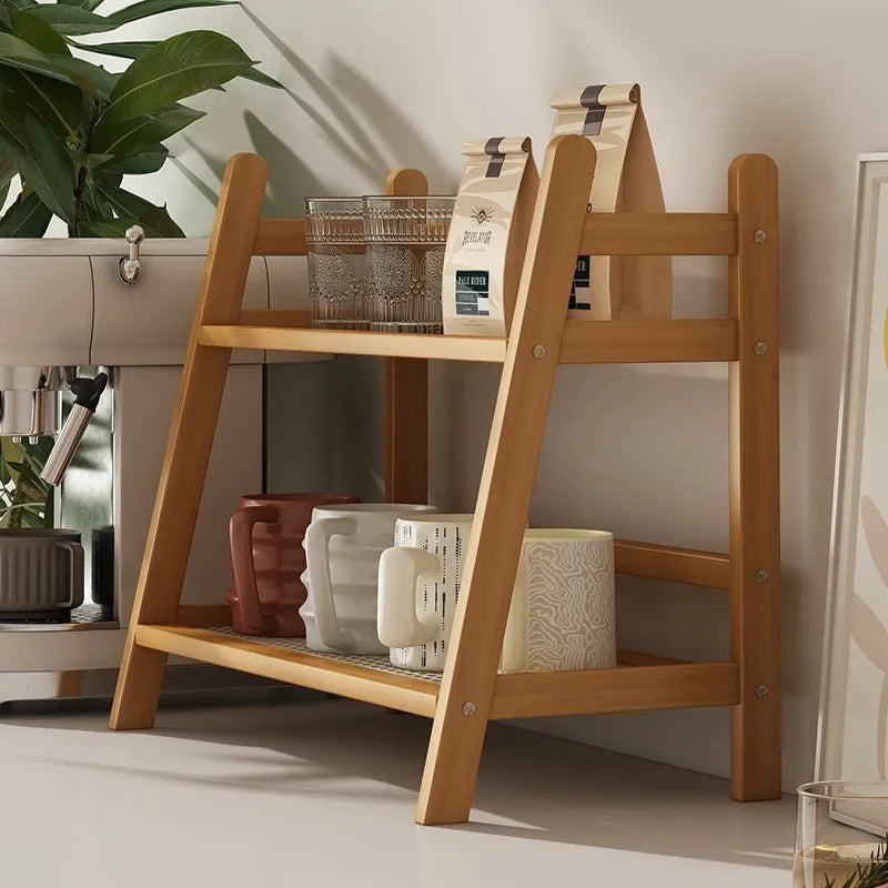 étagère deux niveaux bois naturel claire structure barreaux latéraux moderne vis fixations cuisine rangement