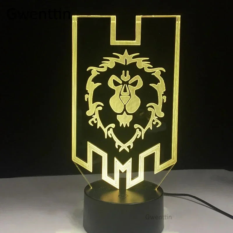 lampe led moderne 3d lion wow warcraft verte rouge or violette bleue transparente