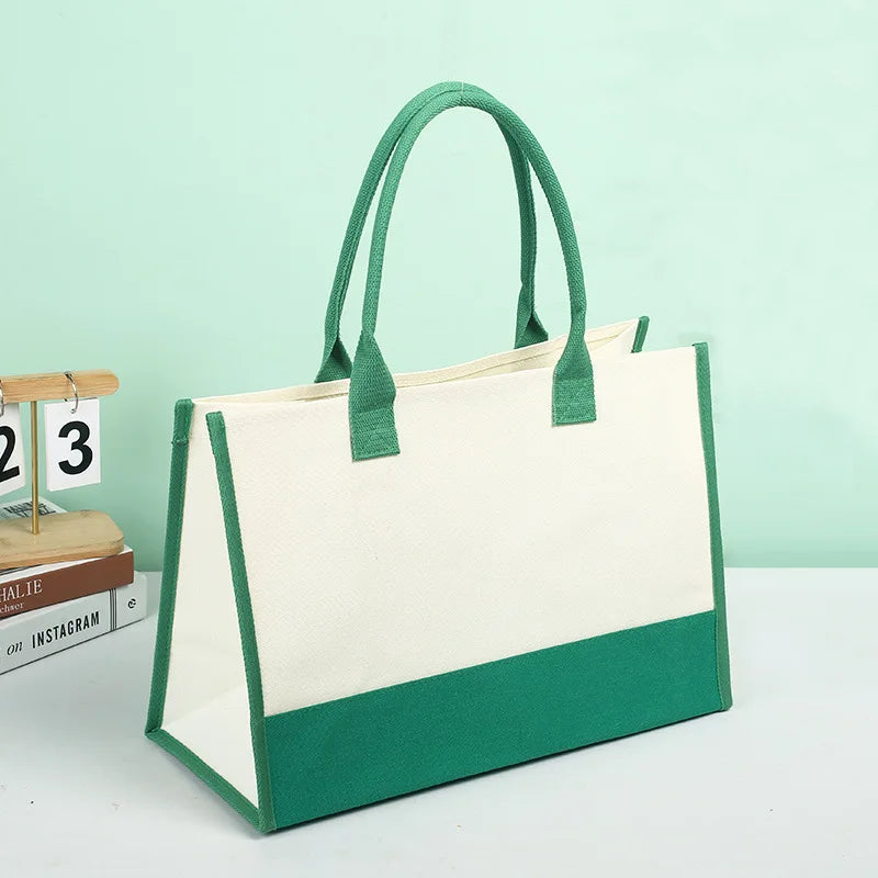 sac main polyester femme moderne blanc vert bleu noir poignées détachables grande capacité patchwork
