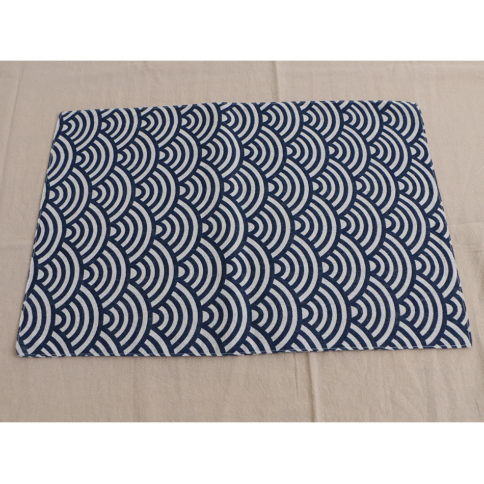 serviettes table japonais motif vagues bleu marine blanc respectueuses environnement