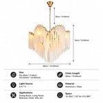 chandelier moderne or opalescent lumière blanche chaîne suspension élégante chambre salon