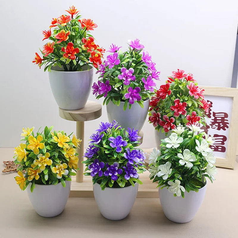 décoration intérieure plante artificielle fleur violet rouge jaune blanc vase moderne