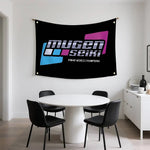 drapeau decoration sportif logo mugen seiki texte ifmar world champions polyester noir bleu violet