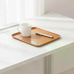 plateau service alimentaire plastique imitation bois moderne minimaliste marron clair foncé règle intégrée empilable