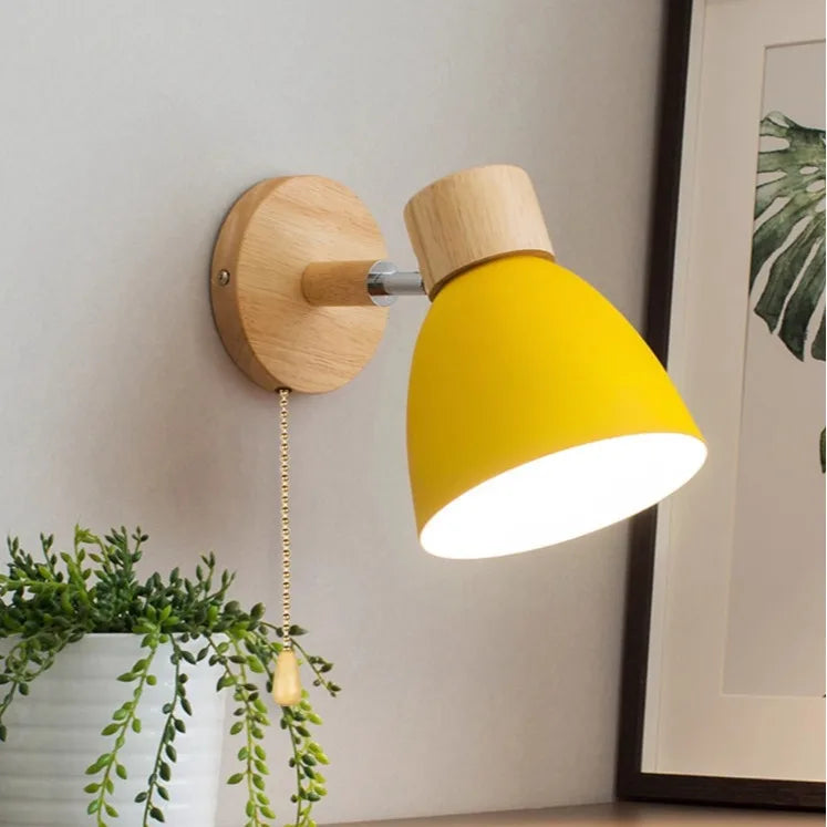 applique murale moderne bois naturel lampe intérieur salon chambre interrupteur câble