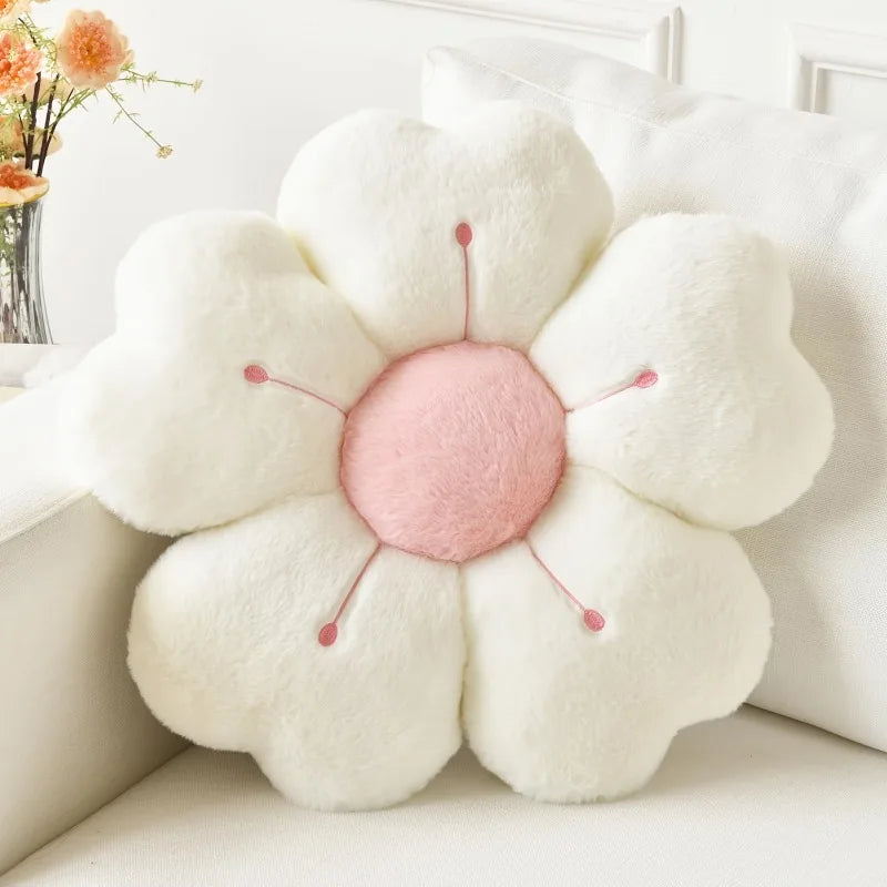 coussin fleur peluche rose clair blanc bleu orange gris moderne doux mousse pu polyester